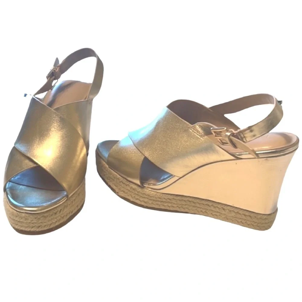 H by Halston Open Toe Wedge Heel Espadrilles Size 8W